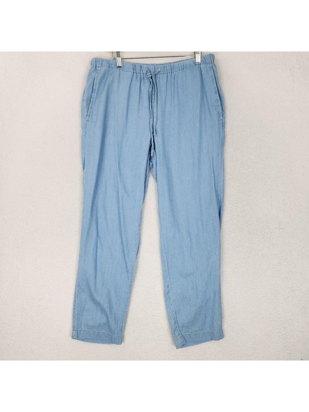 Eileen Fisher Pants Womens Medium Blue Chambray Ankle Drawstring Pull On Casual